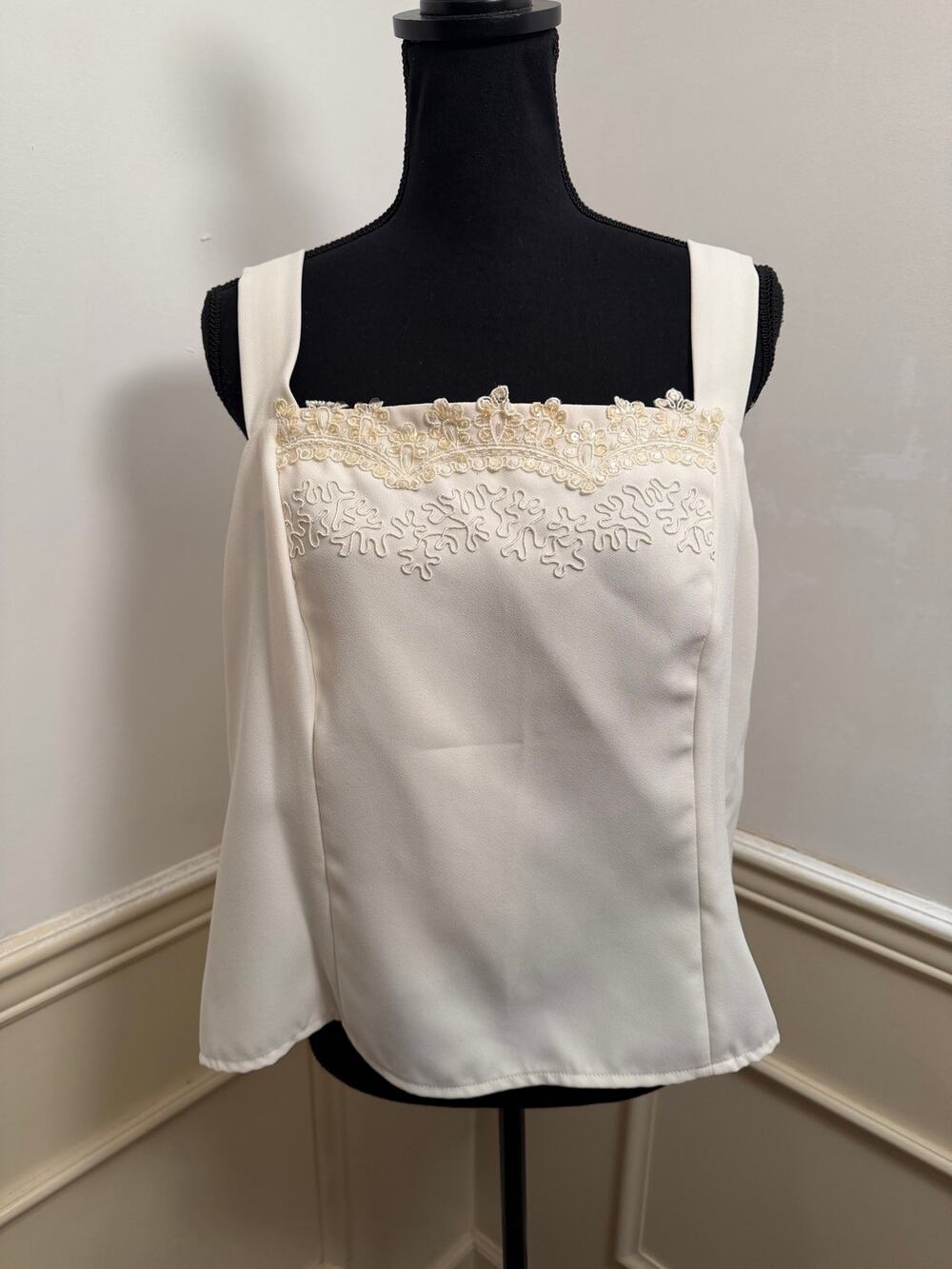 Vintage Handmade Bridal Style Ivory Tank Top Lace & Sequin Embellished Camisole